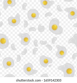 Chicken egg pattern realistic illustration in the shape of abstract form top view omelet isolated on a transparent background. Product of a farm animal. Bird egg is broken.