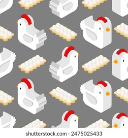 Chicken and egg pattern seamless. Chicken farm birds background