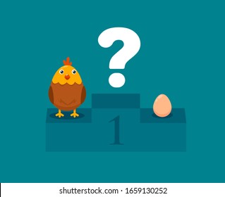 A chicken and an egg in a podium. Vector Illustration