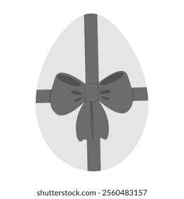 Chicken Egg with ribbon bow in grayscale. Thematic cards or Easter greeting design element concept