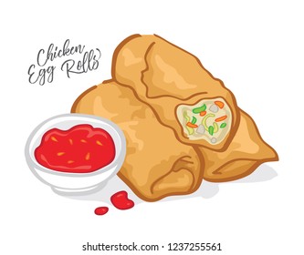 Chicken egg rolls vector design, tomato sauce