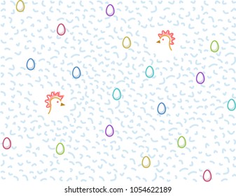 Chicken and egg seamless memphis pattern. Geometric background for packaging, backdrop, print, site background, wallpaper, fabric.
