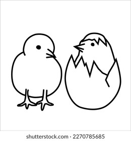 Chicken and egg set doodle vector illustration isolated on white background.