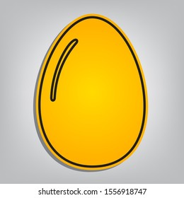 Chicken egg sign. Flat orange icon with overlapping linear black icon with gray shadow at whitish background. Illustration.