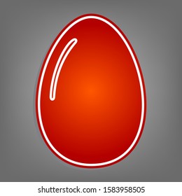 Chicken egg sign. Flat red icon with linear white icon with gray shadow at grayish background. Illustration.