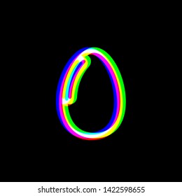 Chicken egg sign. Red, green and blue unfocused contour icon at black background. Illustration.