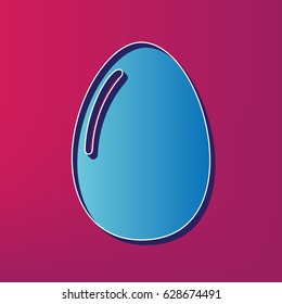 Chicken egg sign. Vector. Blue 3d printed icon on magenta background.