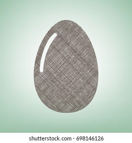 Chicken egg sign. Vector. Brown flax icon on green background with light spot at the center.