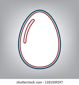 Chicken egg sign. Vector. Dark red, transparent and midnight green stroke of white icon at grayish background.