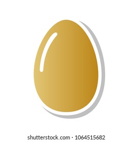 Chicken egg sign. Vector. Golden gradient icon with white contour and rotated gray shadow at white background.