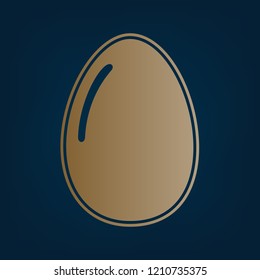 Chicken egg sign. Vector. Golden icon and border at dark cyan background.