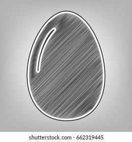 Chicken egg sign. Vector. Pencil sketch imitation. Dark gray scribble icon with dark gray outer contour at gray background.