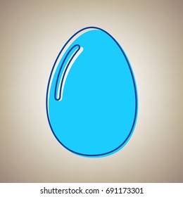 Chicken egg sign. Vector. Sky blue icon with blue contour on beige background.