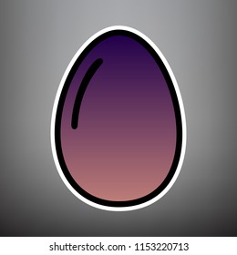 Chicken egg sign. Vector. Violet gradient icon with black and white linear edges at gray background.