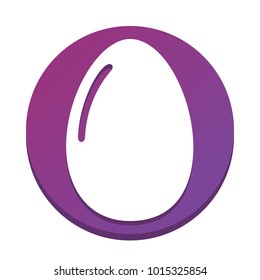 Chicken egg sign. Vector. White icon with flat shadow on purpureus circle at white background. Isolated.
