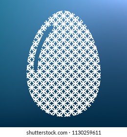 Chicken egg sign. Vector. White textured icon at lapis lazuli gradient background.