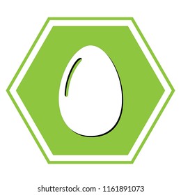 Chicken egg sign. Vector. White icon with black shadow at yellow green honeycomb on white background.