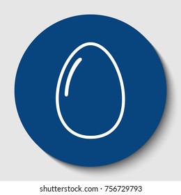 Chicken egg sign. Vector. White contour icon in dark cerulean circle at white background. Isolated.