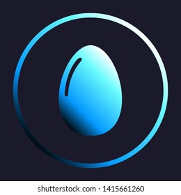 Chicken egg sign. White, cyan and blue gradient icon as round button in white shell at dark blue background. Illustration.