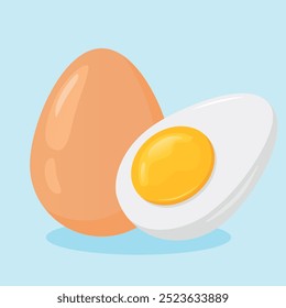 Chicken Egg Vector illustration. Sliced boiled egg and whole one in the shell. Healthy Food, Protein Breakfast vector illustration.