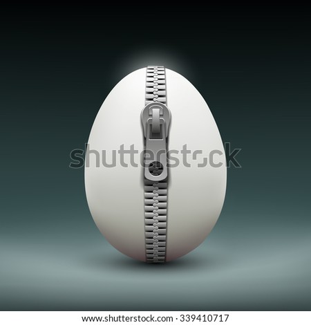 Chicken egg with zipper. Stock vector illustration.