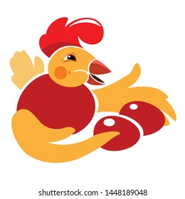 
Chicken with eggs. for advertising eggs and chicken meat. Cheerful character.