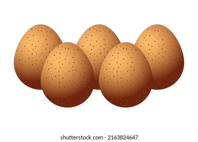 Chicken eggs are brown with spots. Five eggs