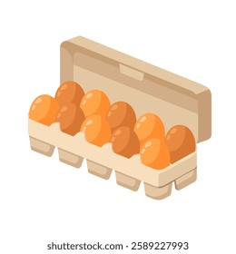 Chicken Eggs in cardboard container isolated on white - flat vector illustration.