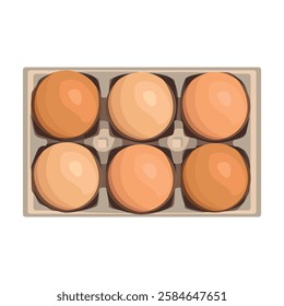  Chicken eggs in carton box. Cartoon vector illustration isolated on white background