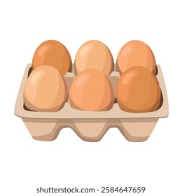  Chicken eggs in carton box. Cartoon vector illustration isolated on white background