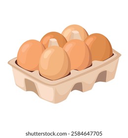  Chicken eggs in carton box. Cartoon vector illustration isolated on white background