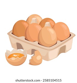  Chicken eggs in carton box. Cartoon vector illustration isolated on white background