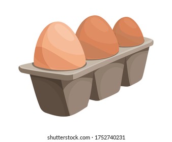 Chicken eggs in carton box isolated on white