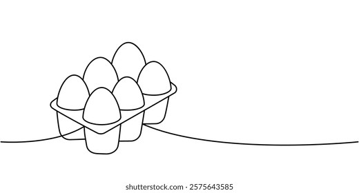 Chicken eggs in carton box one line continuous drawing. Organic farm product. Vector illustration