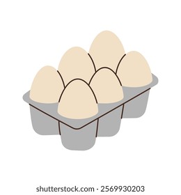 Chicken eggs in carton box. Organic farm chicken eggs. Vector illustration.