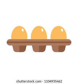 Chicken eggs in a carton. Cardboard egg tray with brown eggs, front view. Vector illustration, EPS 10.