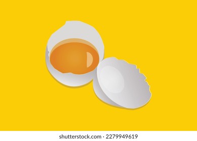 Chicken eggs. cracked eggshell and boiled egg realistic illustration set