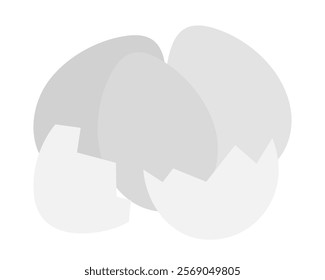 Chicken Eggs and cracked eggshell in grayscale. Thematic or recipe cards minimalist design concept