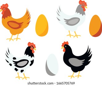 Chicken, eggs , easter, food vector design elements on white background. Concept for logo, icon, cards 