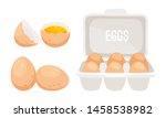 Chicken eggs. Fresh brown eggs in paper box vector illustration