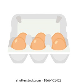 Chicken eggs. Fresh brown eggs in paper box vector illustration