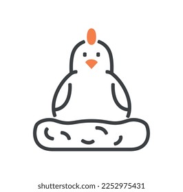 Chicken with eggs icon color. Graphic element for website. Mom with children, farming and agriculture. Animal and bird. Logotype for company or organization, branding. Cartoon flat vector illustration