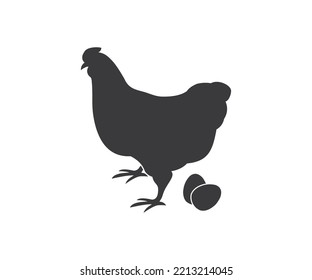 Chicken with eggs icon, Hen or chicken vector outline logo design. Concept of organic farm. Minimal, simple background for label design vector design and illustration.

