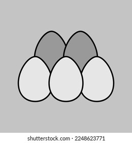 Huevos de pollo aislados en escala de grises. Signo de animal de granja. Símbolo gráfico para el diseño del sitio web, logotipo, aplicación, interfaz de usuario. Ilustración del vector