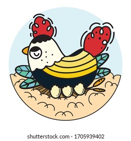Chicken with eggs logo. vector illustration 