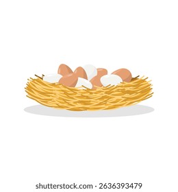 Chicken eggs in a nest icon. Farm product. Healthy food. Healthy lifestyle.