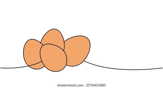 Chicken eggs one line colored continuous drawing. Organic farm product. Vector illustration