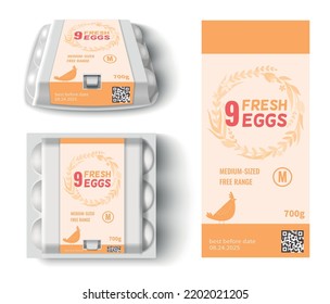 Chicken Eggs Package Mockup And Label Template Isolated Against White Background Realistic Vector Illustration