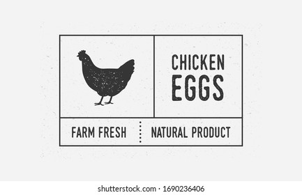 Chicken eggs packaging vintage label. Old label with chicken, poultry icon. Trendy minimal design. Label, tag, logo, card. Vintage sticker template for packaging. Vector illustration