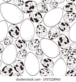 Huevos de pollo y huevos de codorniz. Patrón transparente del vector